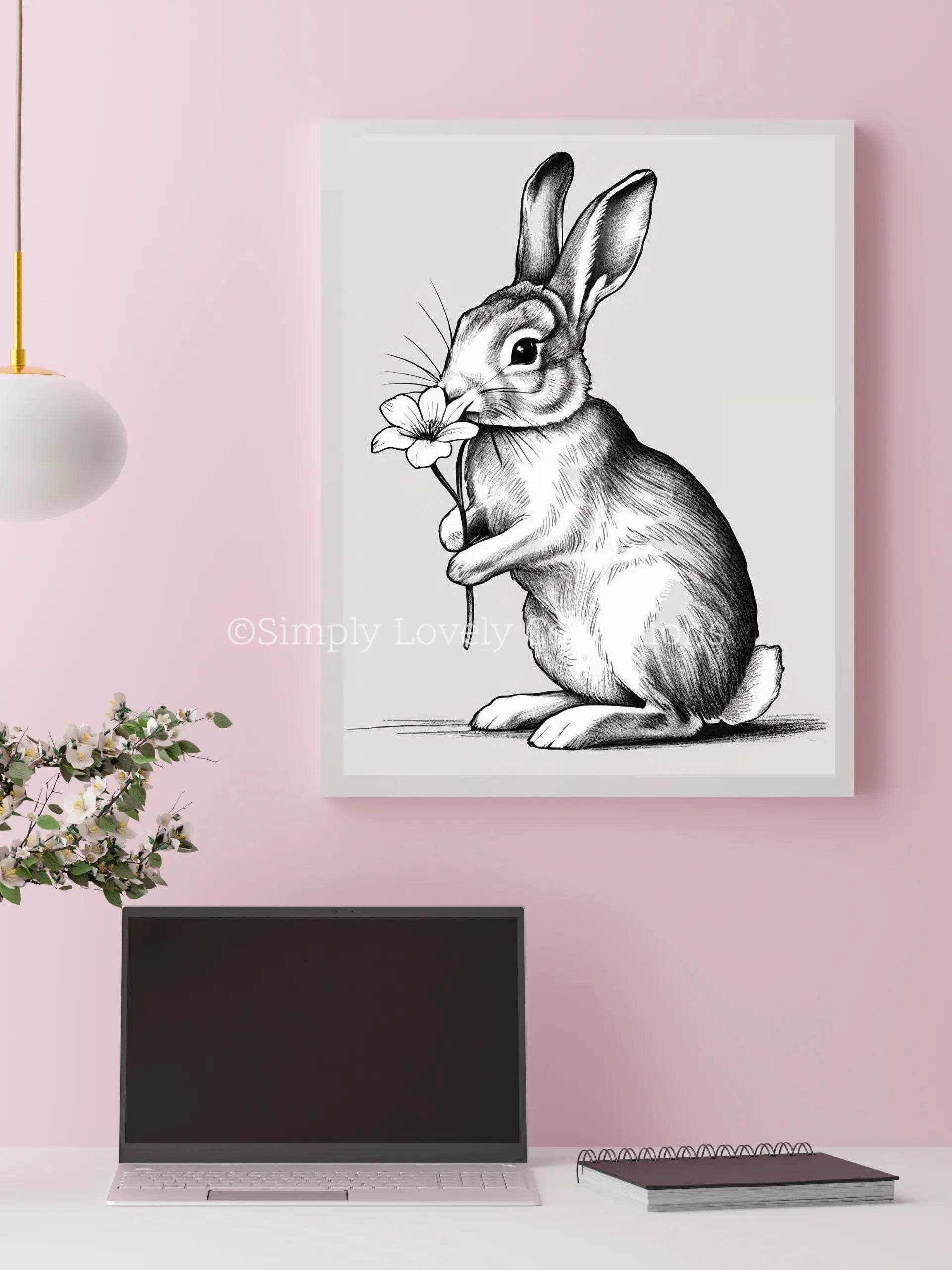 Digital Art | Black & White Schets flower bunny - Simply Lovely Collections