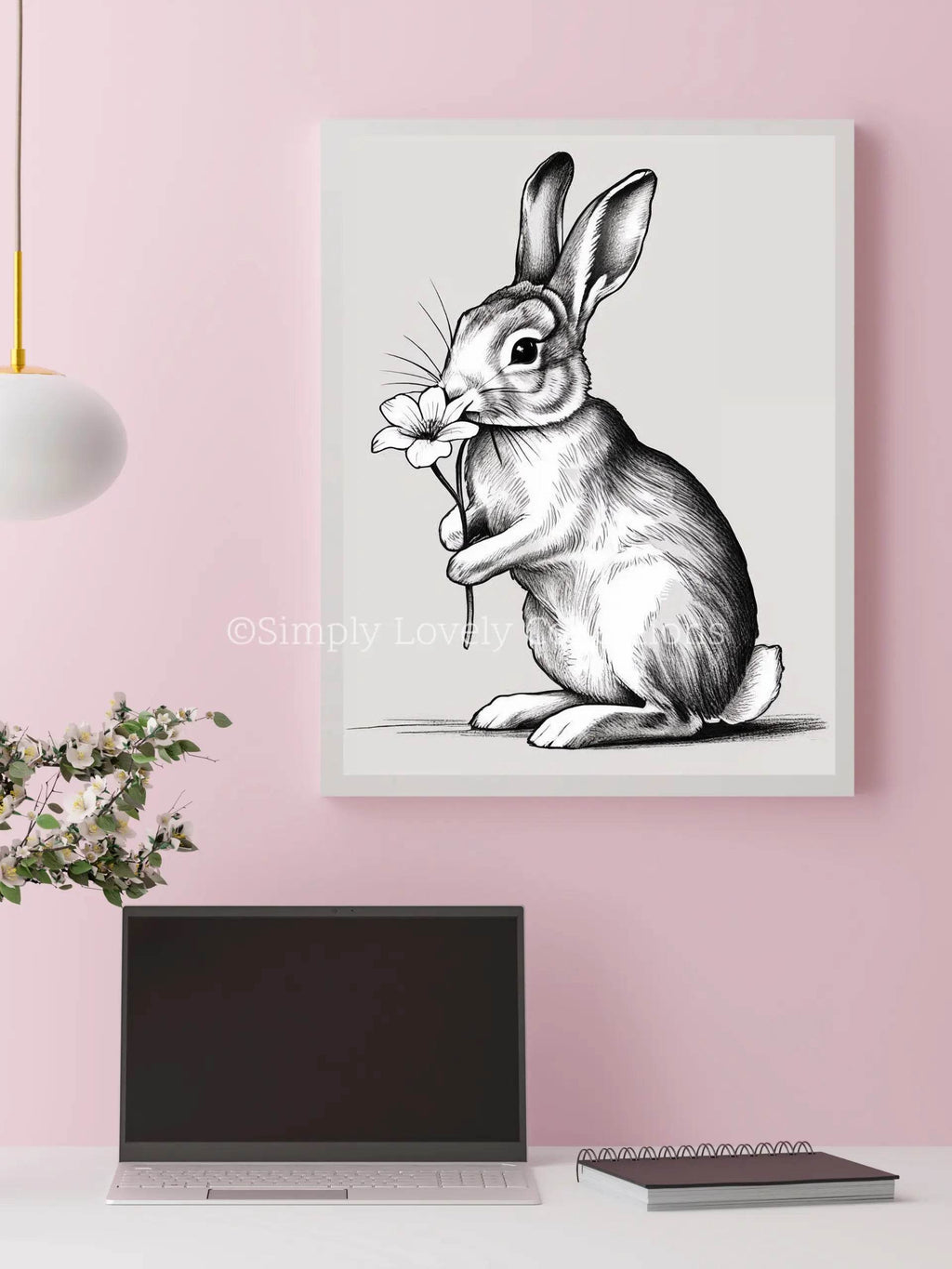 Digital Art | Black & White Schets flower bunny - Simply Lovely Collections