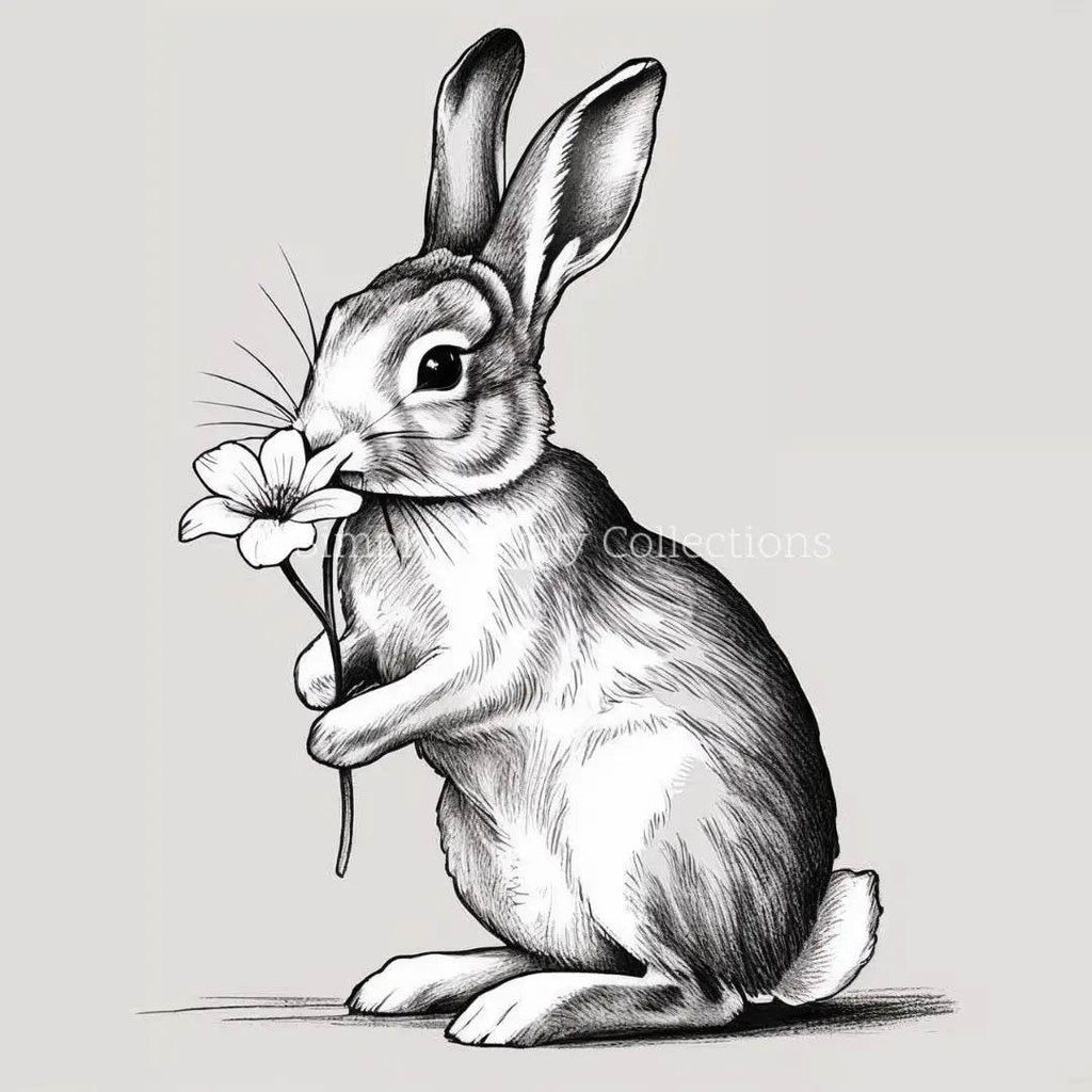 Digital Art | Black & White Schets flower bunny - Simply Lovely Collections