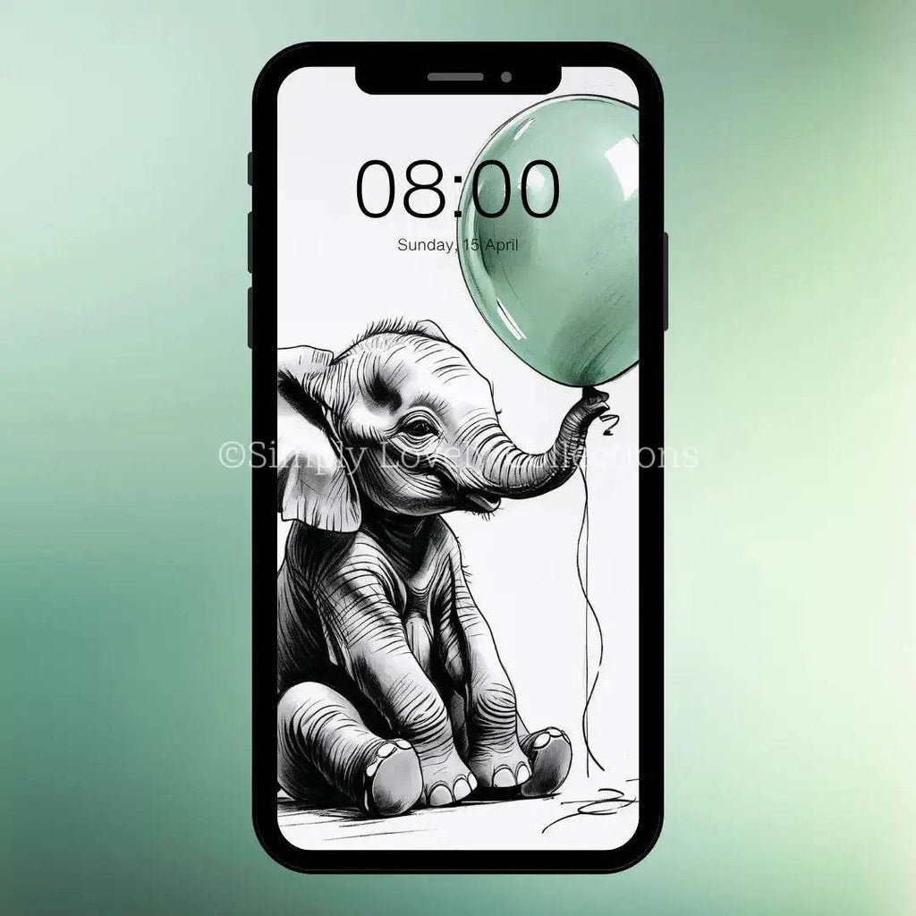 Screensaver | Olifant met mintgroene ballon - Simply Lovely Collections